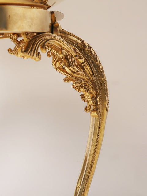 Designer Leaf Pattern Brass Urli on Chowki