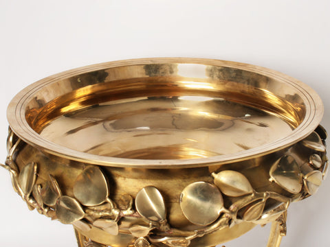 Designer Leaf Pattern Brass Urli on Chowki