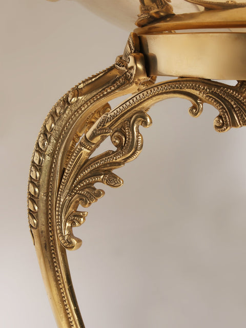 Designer Leaf Pattern Brass Urli on Chowki