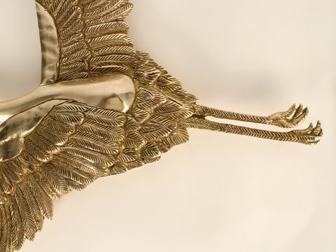 13" Flying Crane Bird in Brass (Wall Hanging)