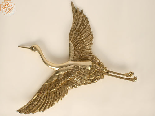 13" Flying Crane Brass Wall Hanging Sculpture
