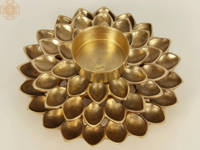 5" Brass Tealight Holder with Multiple Wicks in Lotus Design
