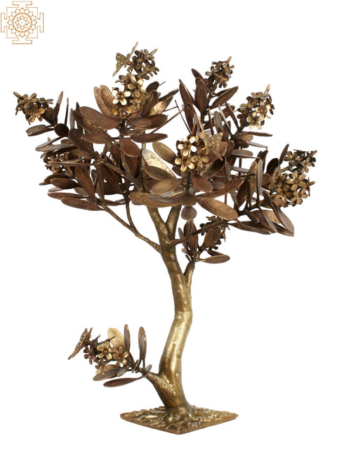 28" Brass Flower Tree with Butterflies