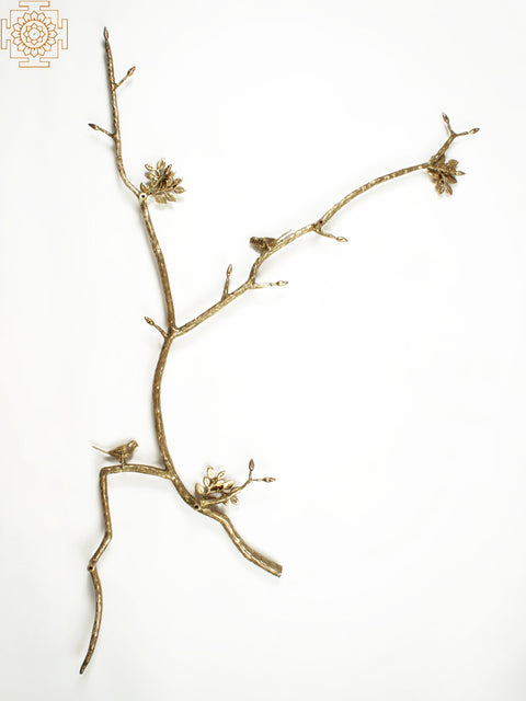 56'' Large Birds in Branch Door Handle | Brass