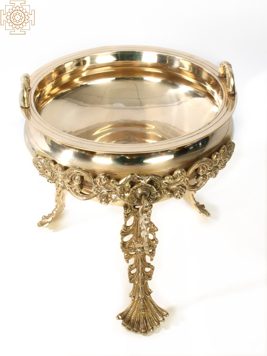 11" Superfine Brass Designer Urli Statue with Stand