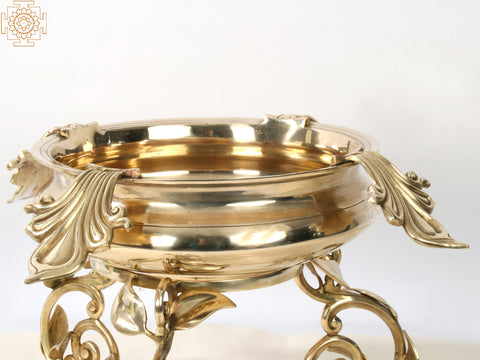 19" Superfine Brass Urli with Leaves Design Stand
