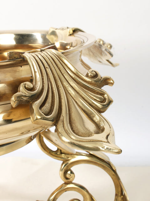 19" Superfine Brass Urli with Leaves Design Stand