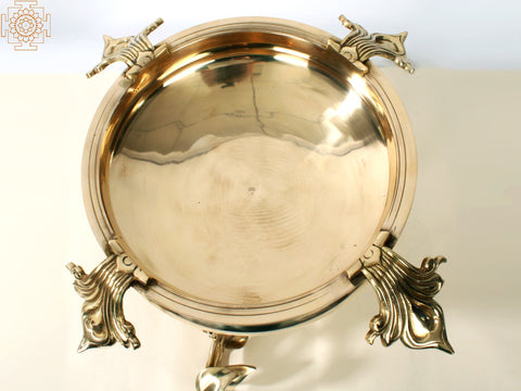 19" Superfine Brass Urli with Leaves Design Stand