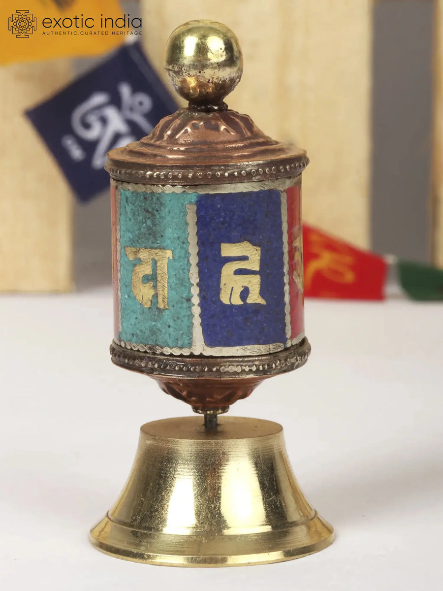 3" Tibetan Buddhist Prayer Wheel Brass Spinning Idol