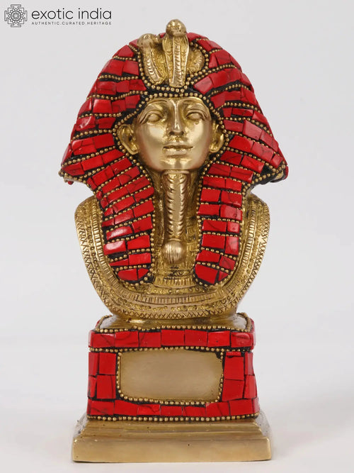 7" Pharaoh King Brass Statue with Inlay Work