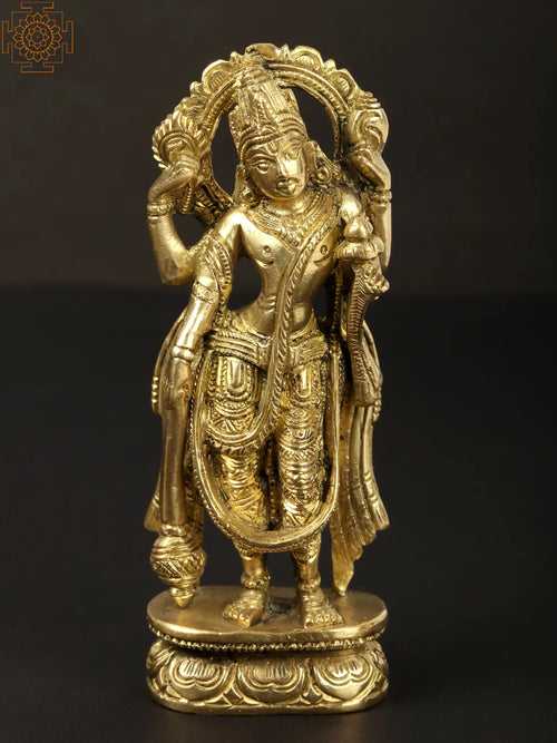4" Standing Lord Vishnu with Gada Brass Statue