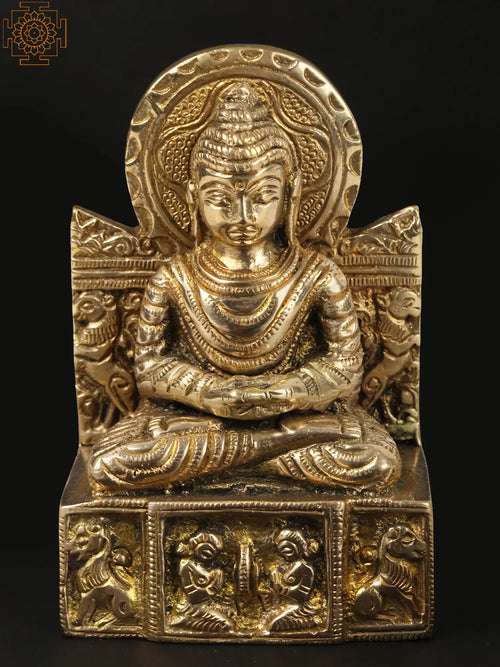 3" Gautama Buddha Brass Statue on Throne Handmade
