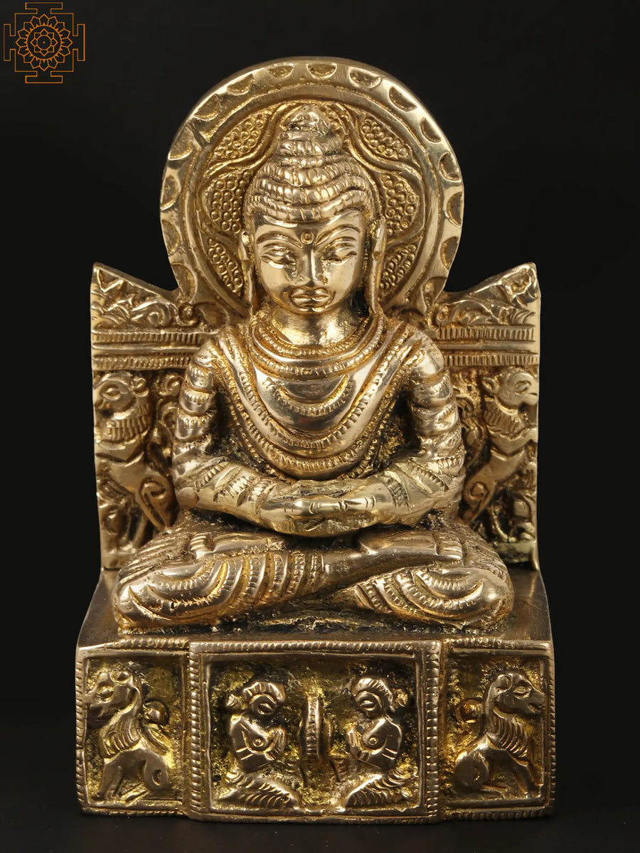 3" Gautama Buddha Brass Statue on Throne Handmade