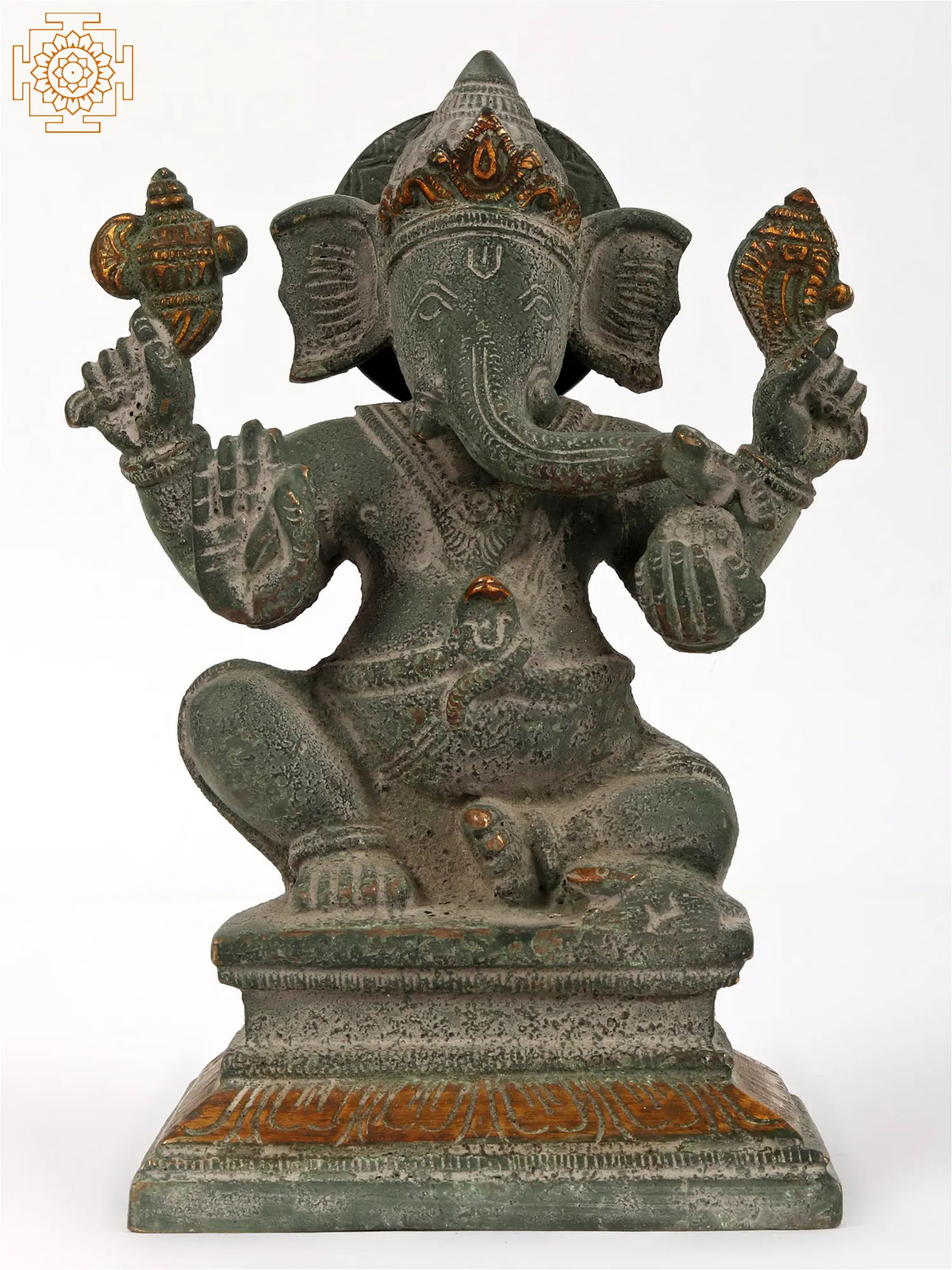 6'' Seated Lord Ganpati (Ganesha) | Brass | Green Patina