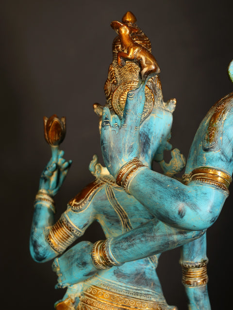 36" Large Blue and Gold Color Standing Shiva - Parvati in Brass