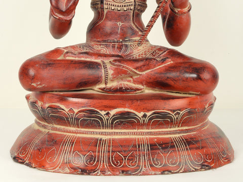 Brass Red Color Sitting Lord Hanuman Idol in Blessing Gesture