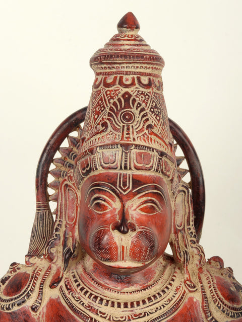 Brass Red Color Sitting Lord Hanuman Idol in Blessing Gesture