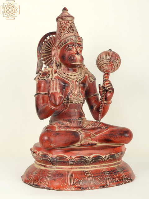 Brass Red Color Sitting Lord Hanuman Idol in Blessing Gesture
