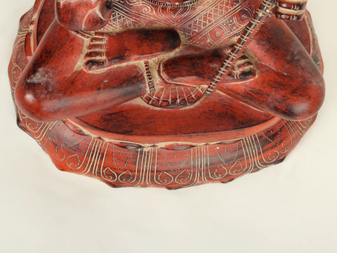 Brass Red Color Sitting Lord Hanuman Idol in Blessing Gesture