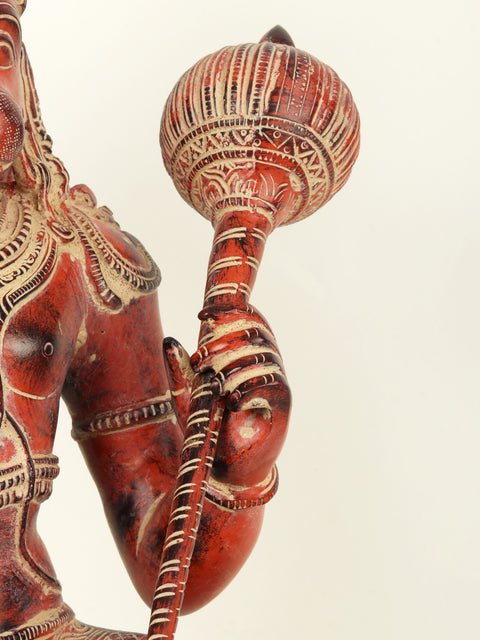 Brass Red Color Sitting Lord Hanuman Idol in Blessing Gesture