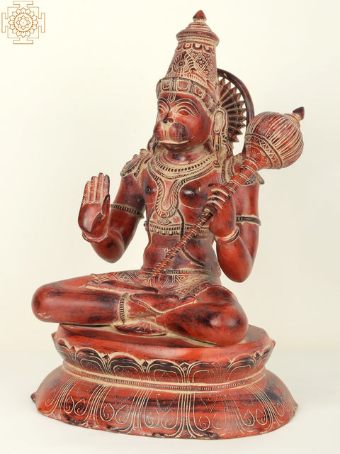 Brass Red Color Sitting Lord Hanuman Idol in Blessing Gesture