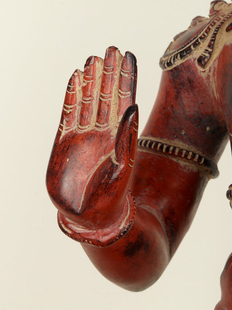Brass Red Color Sitting Lord Hanuman Idol in Blessing Gesture