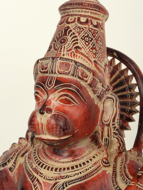 Brass Red Color Sitting Lord Hanuman Idol in Blessing Gesture