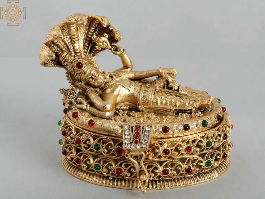 Lord Anantashayana Vishnu Brass Sindoor Box Handmade