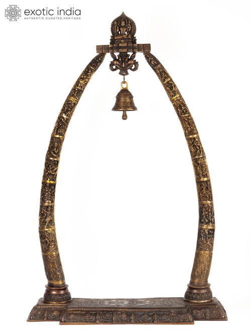 Krishna Leela Arch with Bell and Shiva Brass Statue