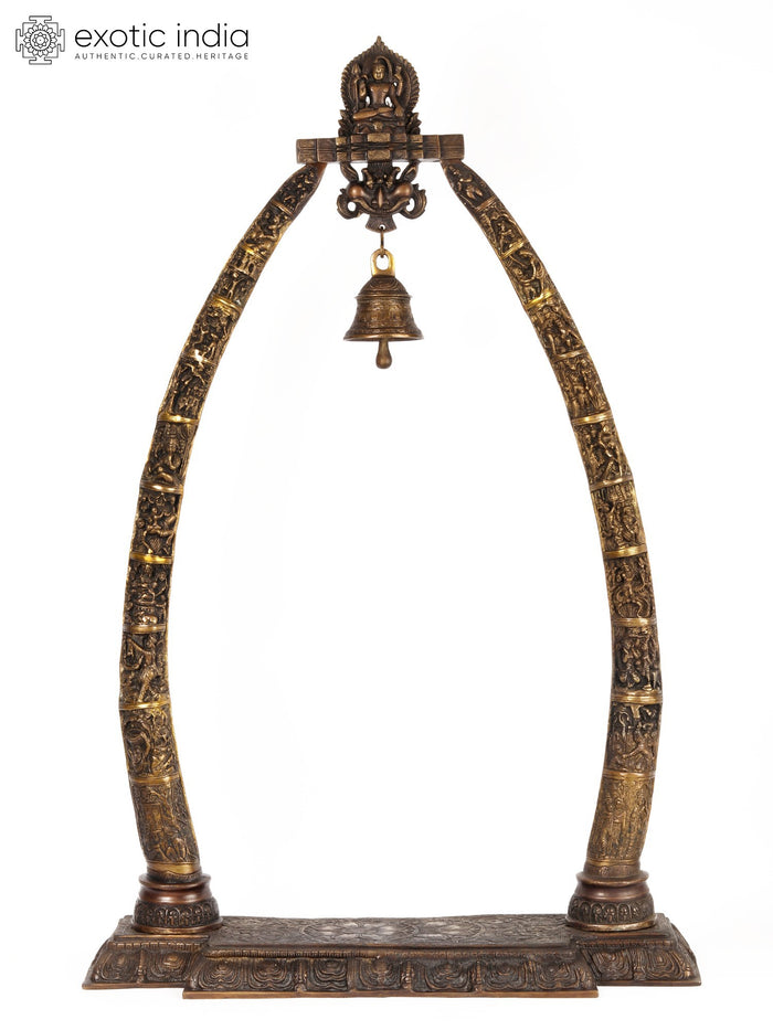 Krishna Leela Arch with Bell and Shiva Brass Statue