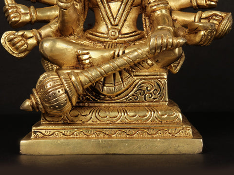 Seated Lord Panchamukhi Hanuman Brass Sculpture in Ashirwad Mudra