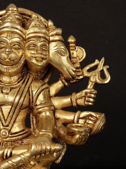 Seated Lord Panchamukhi Hanuman Brass Sculpture in Ashirwad Mudra