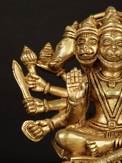 Seated Lord Panchamukhi Hanuman Brass Sculpture in Ashirwad Mudra