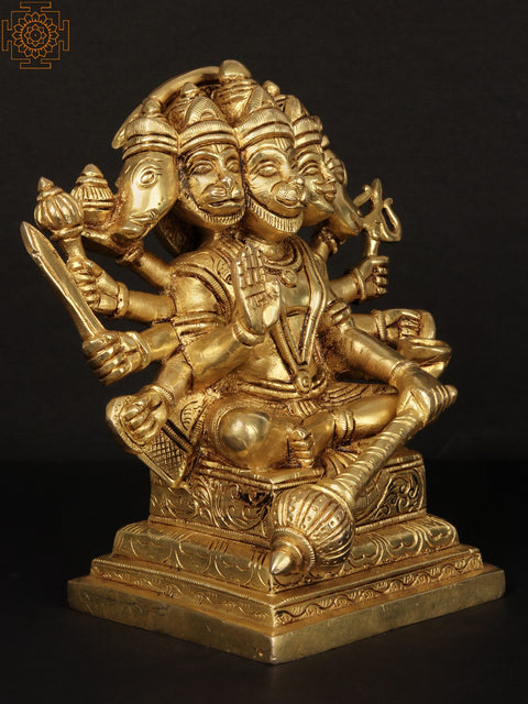 Seated Lord Panchamukhi Hanuman Brass Sculpture in Ashirwad Mudra