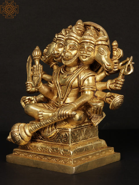 Seated Lord Panchamukhi Hanuman Brass Sculpture in Ashirwad Mudra