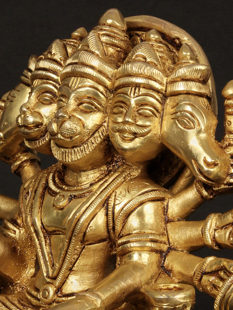 Seated Lord Panchamukhi Hanuman Brass Sculpture in Ashirwad Mudra