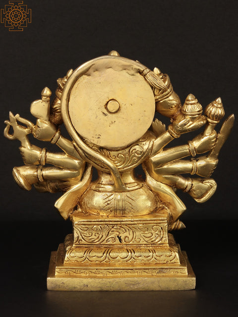 Seated Lord Panchamukhi Hanuman Brass Sculpture in Ashirwad Mudra