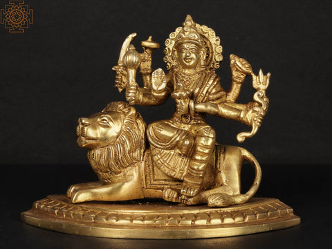 6'' Eight-Handed Durga Seated On Lion | Brass