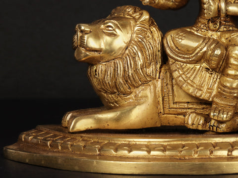 6'' Eight-Handed Durga Seated On Lion | Brass