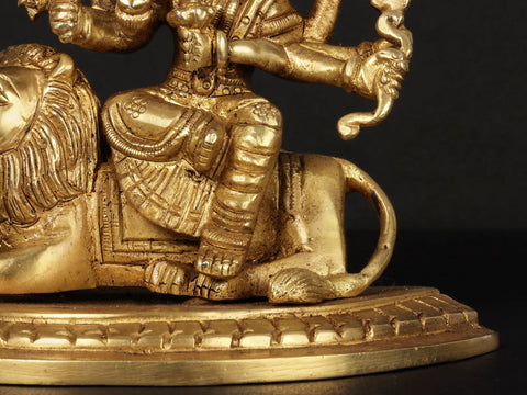 6'' Eight-Handed Durga Seated On Lion | Brass