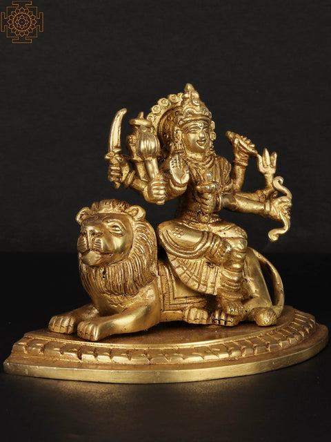 6'' Eight-Handed Durga Seated On Lion | Brass