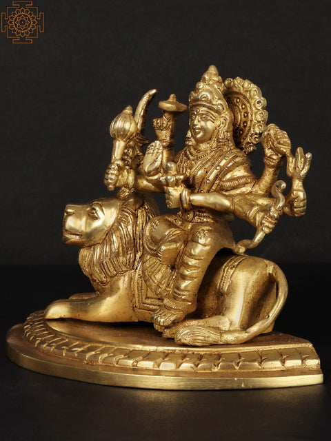 6'' Eight-Handed Durga Seated On Lion | Brass