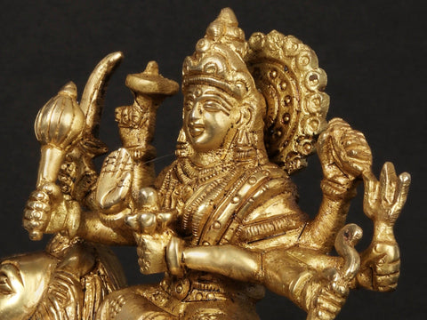 6'' Eight-Handed Durga Seated On Lion | Brass