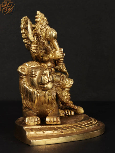 6'' Eight-Handed Durga Seated On Lion | Brass