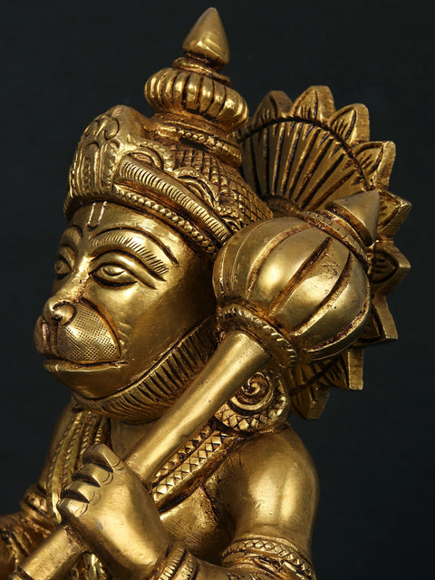 10'' Blessing Lord Hanuman Statue with Mace | Brass Sculpture