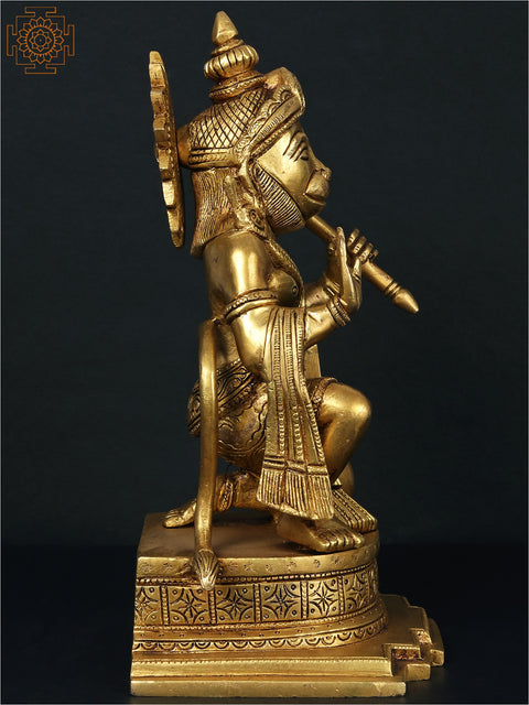 10'' Blessing Lord Hanuman Statue with Mace | Brass Sculpture