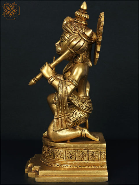10'' Blessing Lord Hanuman Statue with Mace | Brass Sculpture