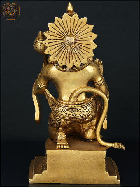 10'' Blessing Lord Hanuman Statue with Mace | Brass Sculpture