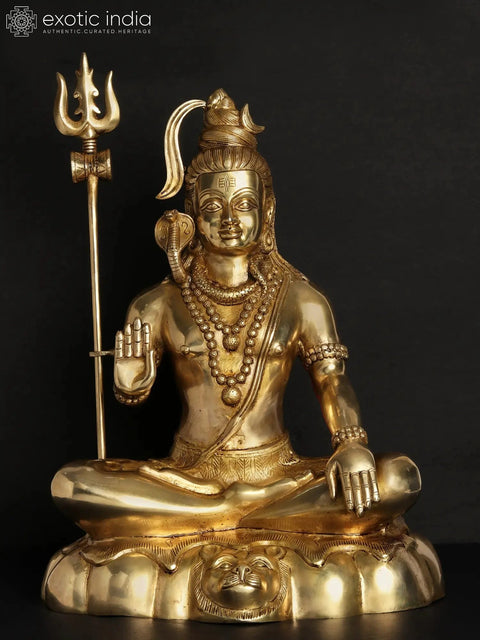18'' Blessing Lord Mahadeva (Shiva) With Trident | Brass