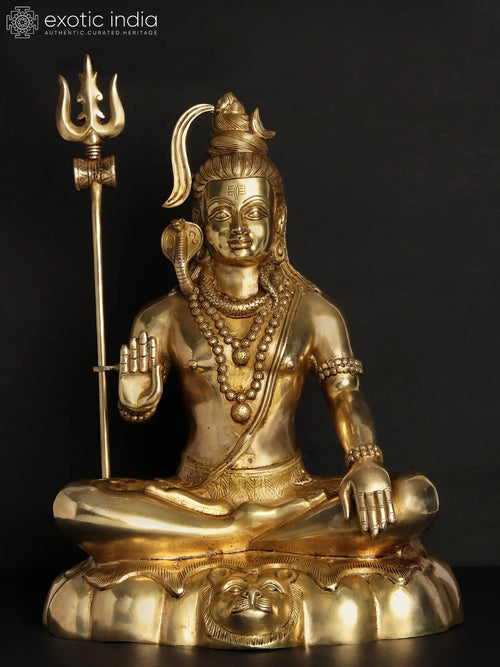 18" Handmade Brass Lord Mahadeva Shiva Statue With Trident